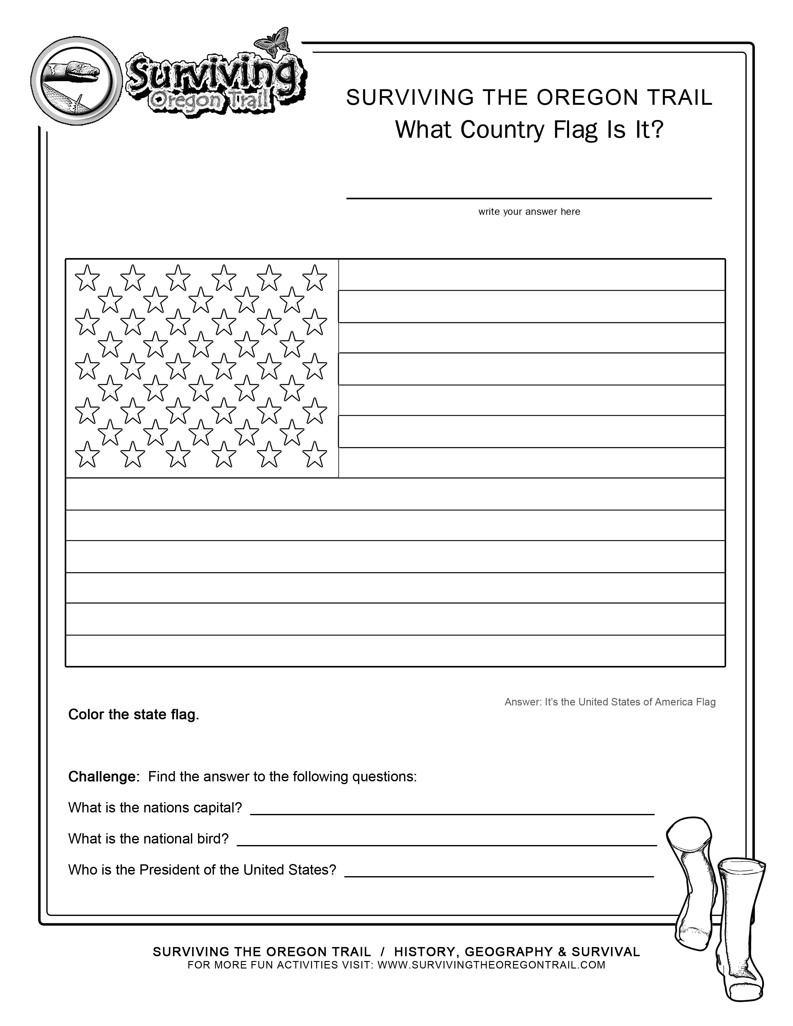Coloring Page State Flag USA Printable Worksheet Surviving the Oregon Trail