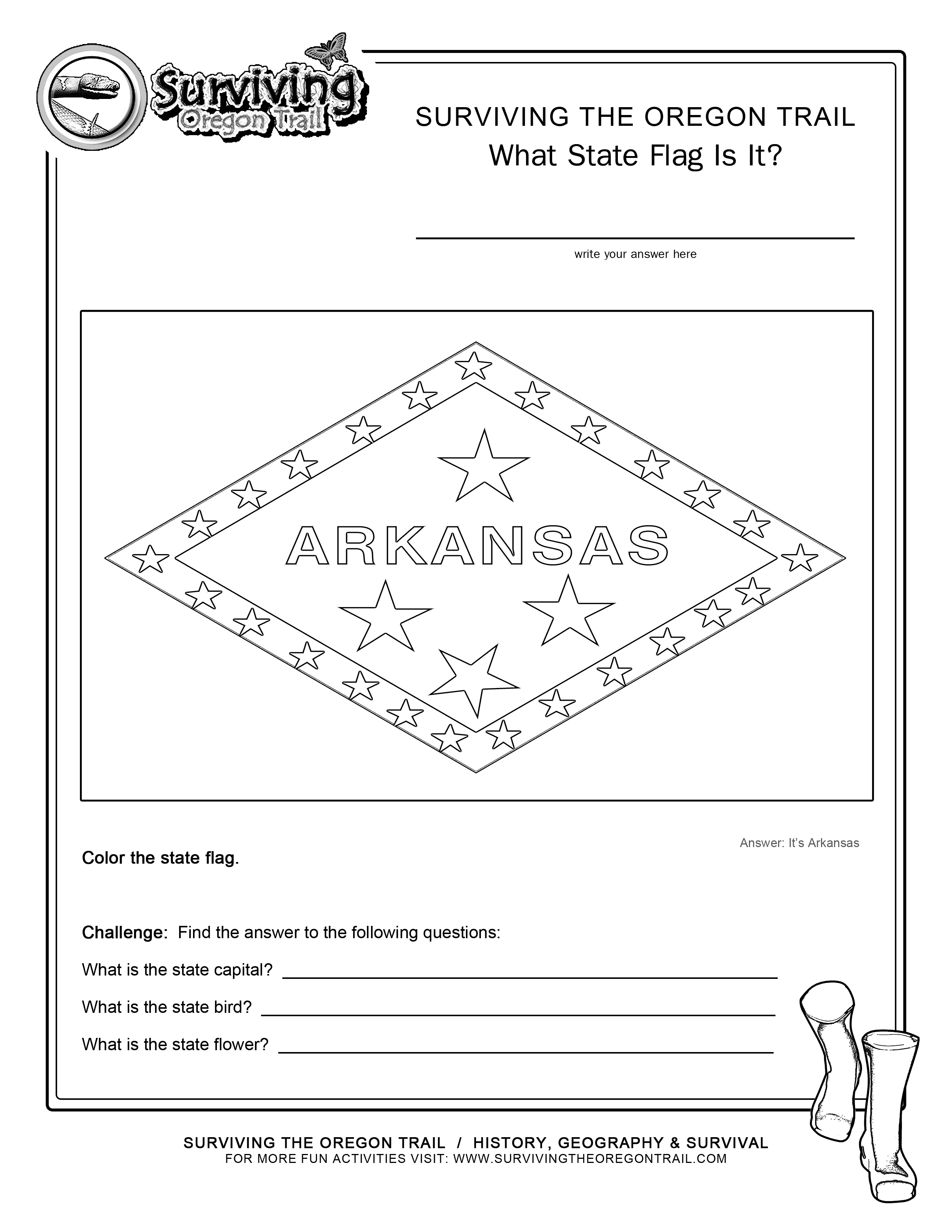 coloring page state flag arkansas printable worksheet surviving the oregon trail